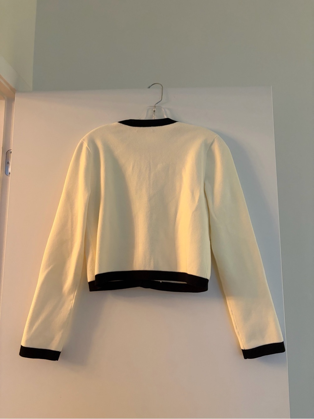 Babaton Cream Cropped Cardigan with Black Trim - Picture 3 of 4